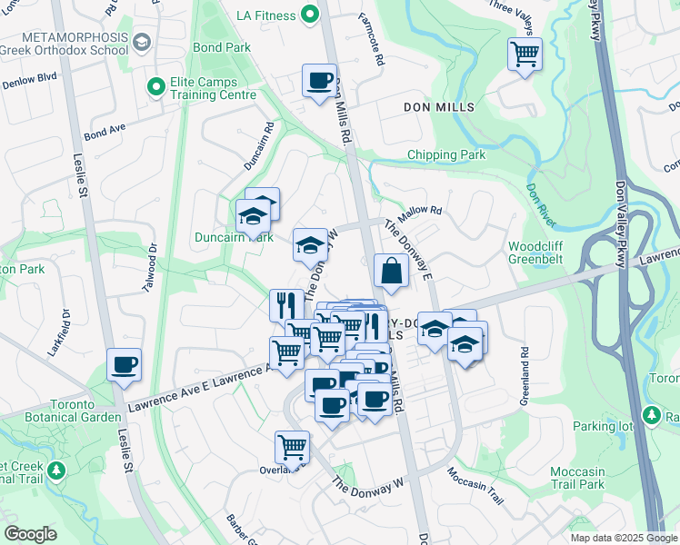 map of restaurants, bars, coffee shops, grocery stores, and more near in Toronto