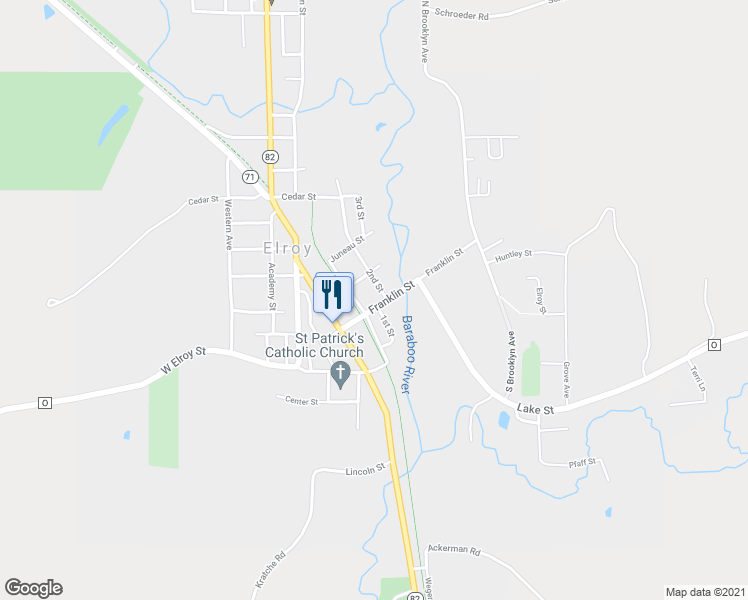 map of restaurants, bars, coffee shops, grocery stores, and more near 402 Franklin Street in Elroy