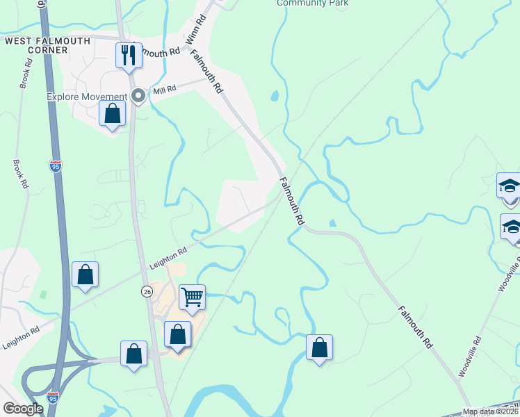 map of restaurants, bars, coffee shops, grocery stores, and more near 14 Leighton Road in Falmouth