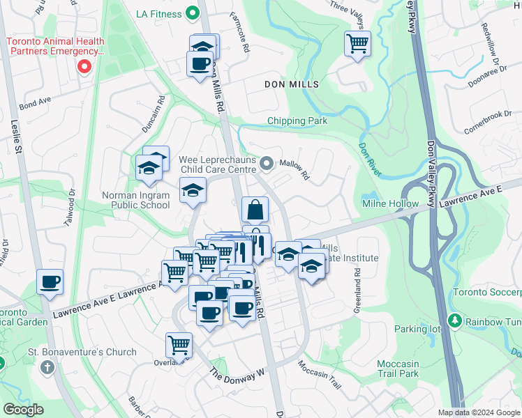 map of restaurants, bars, coffee shops, grocery stores, and more near in Toronto