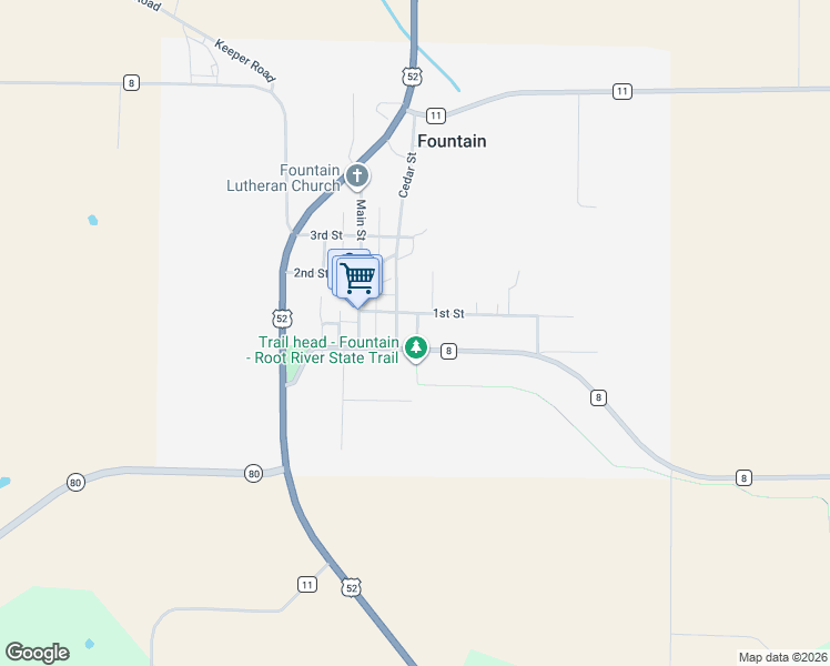 map of restaurants, bars, coffee shops, grocery stores, and more near 405 1st Street in Fountain