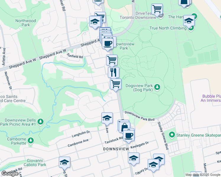 map of restaurants, bars, coffee shops, grocery stores, and more near in Toronto