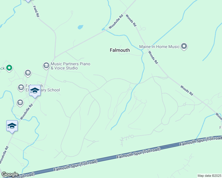 map of restaurants, bars, coffee shops, grocery stores, and more near 30 Woodlands Drive in Falmouth