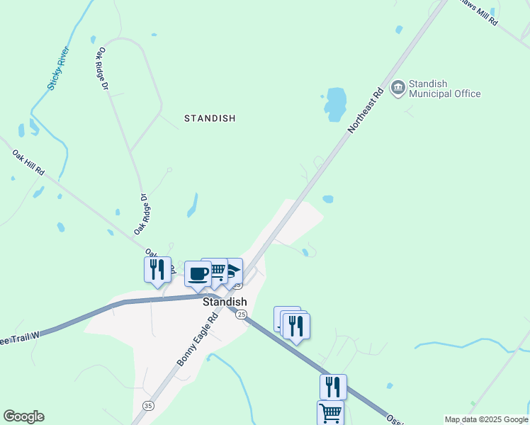 map of restaurants, bars, coffee shops, grocery stores, and more near 66 Northeast Road in Standish
