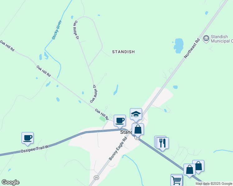 map of restaurants, bars, coffee shops, grocery stores, and more near Annie's Way in Standish