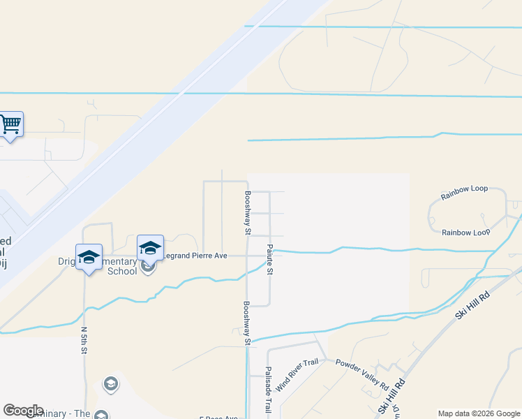map of restaurants, bars, coffee shops, grocery stores, and more near 988 Paiute Street in Driggs