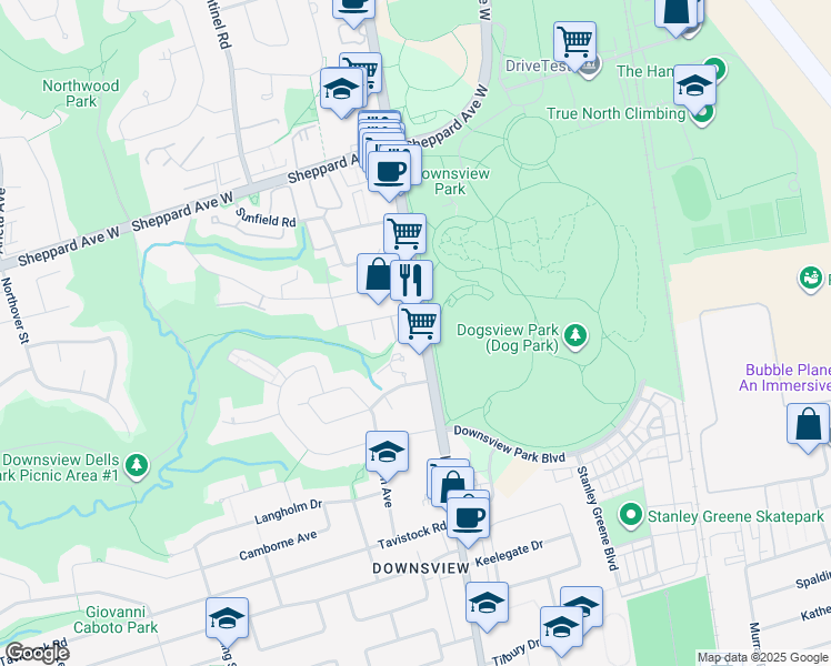 map of restaurants, bars, coffee shops, grocery stores, and more near 3100 Keele Street in Toronto