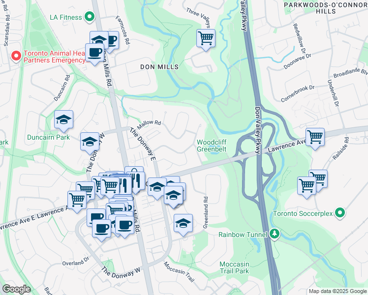 map of restaurants, bars, coffee shops, grocery stores, and more near in Toronto