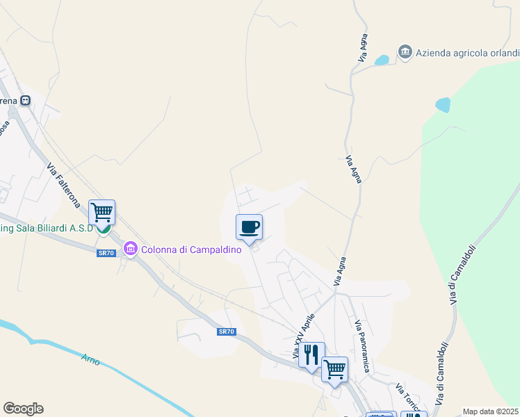 map of restaurants, bars, coffee shops, grocery stores, and more near 4 Via della Vigna in Poppi