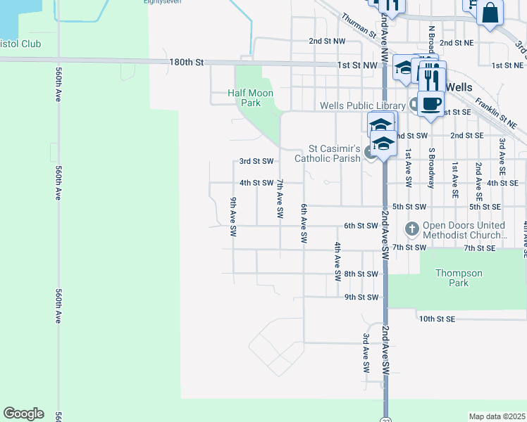 map of restaurants, bars, coffee shops, grocery stores, and more near 500 7th Avenue Southwest in Wells