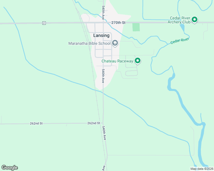 map of restaurants, bars, coffee shops, grocery stores, and more near 26398 540th Avenue in Lansing