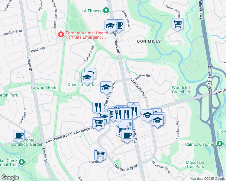 map of restaurants, bars, coffee shops, grocery stores, and more near in Toronto