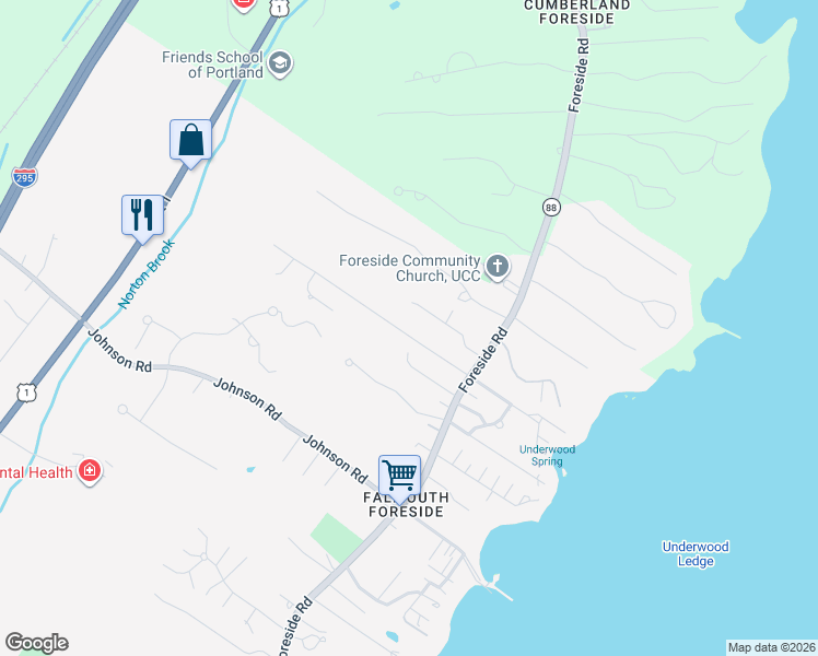 map of restaurants, bars, coffee shops, grocery stores, and more near 22 Carmichael Avenue in Falmouth