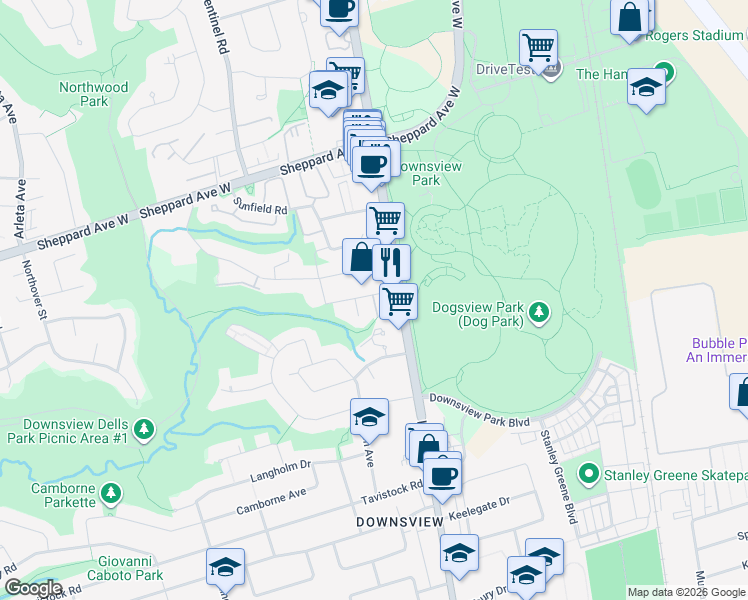 map of restaurants, bars, coffee shops, grocery stores, and more near 15 Maryport Avenue in Toronto