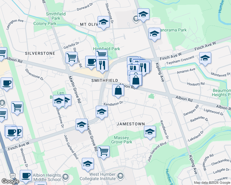 map of restaurants, bars, coffee shops, grocery stores, and more near in Toronto