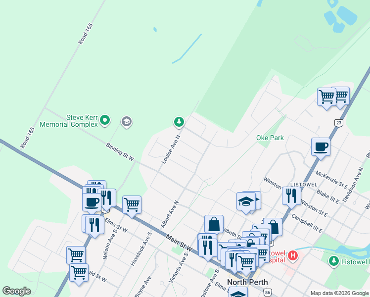 map of restaurants, bars, coffee shops, grocery stores, and more near in Listowel