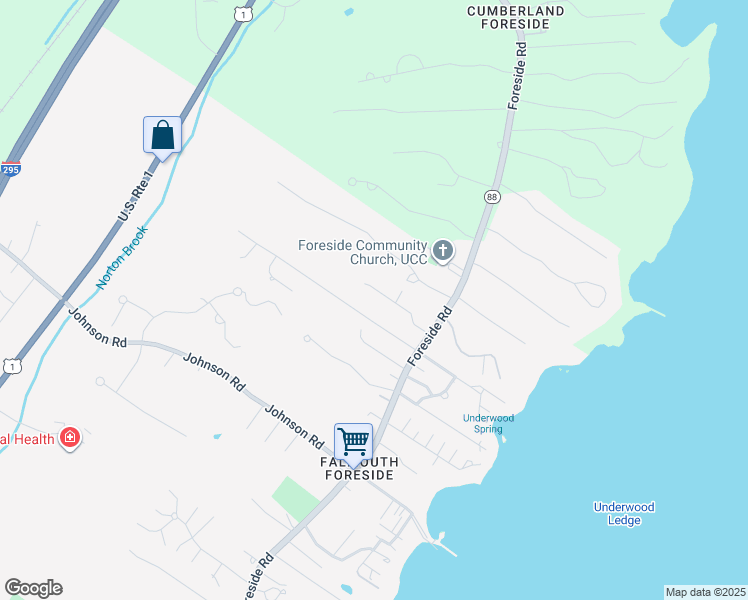 map of restaurants, bars, coffee shops, grocery stores, and more near 22 Carmichael Avenue in Falmouth