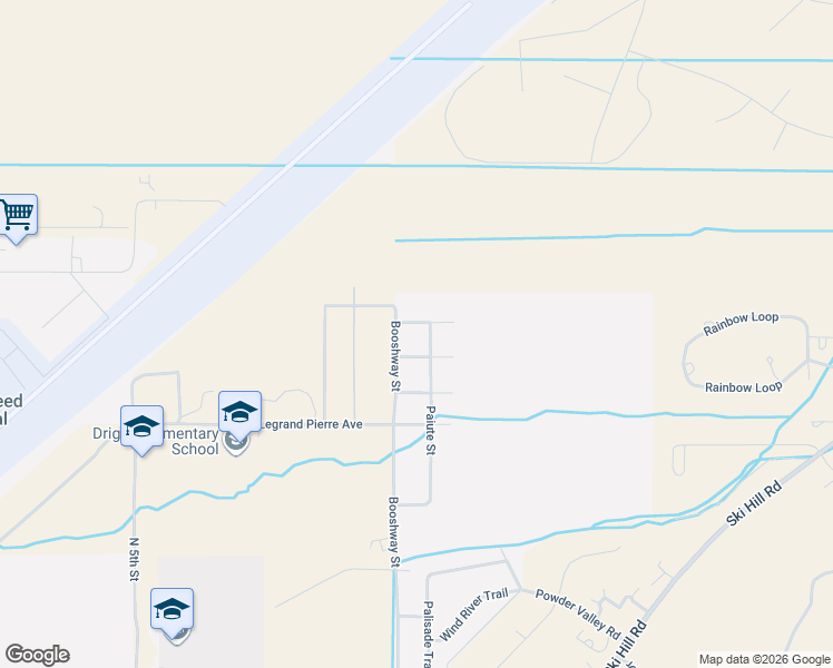 map of restaurants, bars, coffee shops, grocery stores, and more near 988 Paiute Street in Driggs