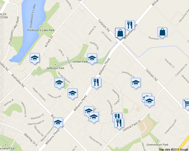 map of restaurants, bars, coffee shops, grocery stores, and more near 34 Jackman Drive in Brampton