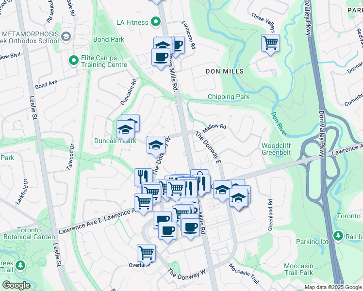 map of restaurants, bars, coffee shops, grocery stores, and more near in Toronto
