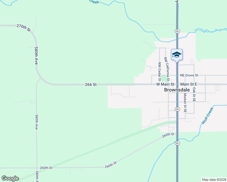 map of restaurants, bars, coffee shops, grocery stores, and more near 509 Pleasant Street in Brownsdale