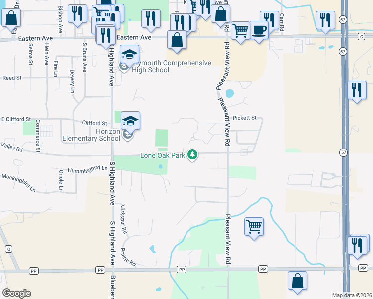 map of restaurants, bars, coffee shops, grocery stores, and more near 2114 Valley Road in Plymouth