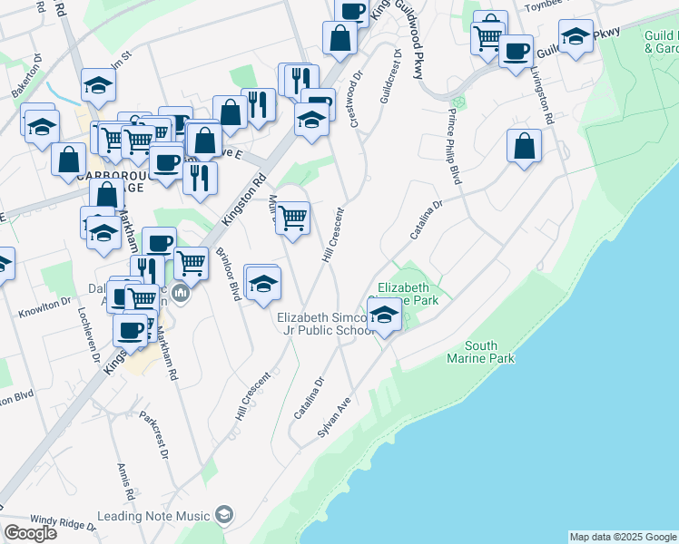 map of restaurants, bars, coffee shops, grocery stores, and more near in Toronto