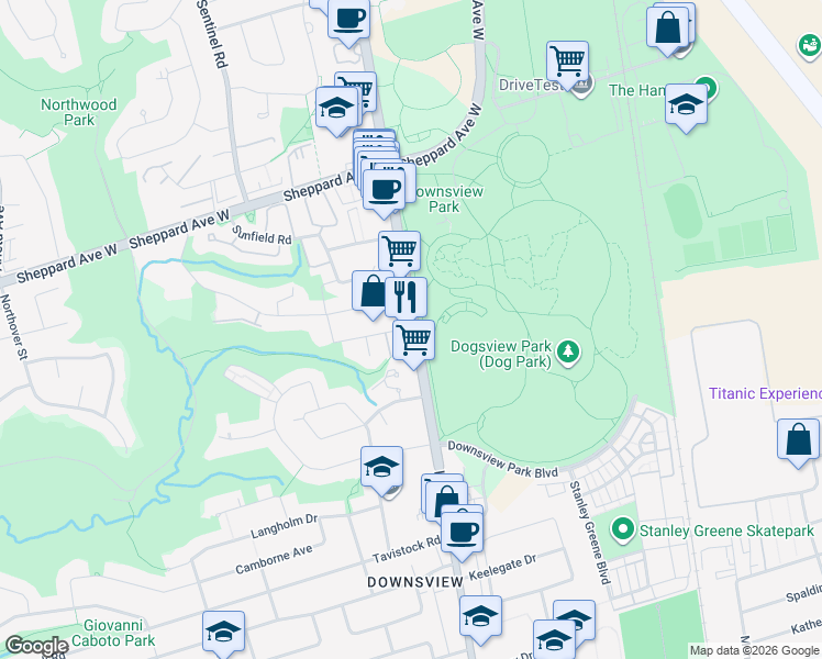 map of restaurants, bars, coffee shops, grocery stores, and more near 3100 Keele Street in Toronto