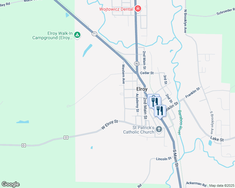 map of restaurants, bars, coffee shops, grocery stores, and more near 409 Western Avenue in Elroy