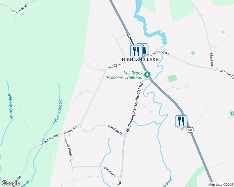 map of restaurants, bars, coffee shops, grocery stores, and more near 1218 Methodist Road in Westbrook
