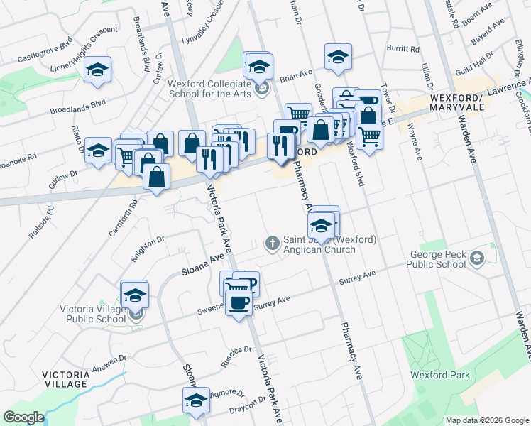 map of restaurants, bars, coffee shops, grocery stores, and more near 37 Howarth Avenue in Toronto