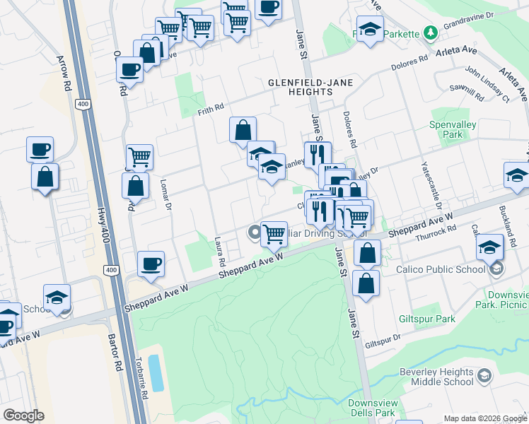 map of restaurants, bars, coffee shops, grocery stores, and more near 48 Clair Road in Toronto