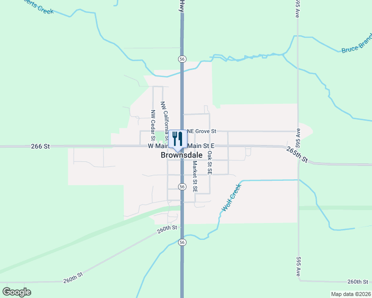 map of restaurants, bars, coffee shops, grocery stores, and more near in Brownsdale