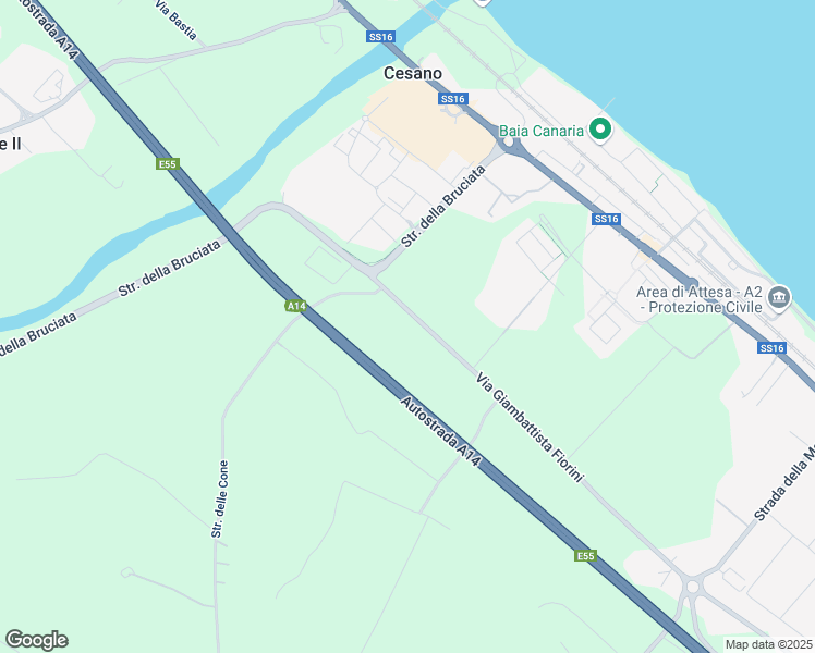 map of restaurants, bars, coffee shops, grocery stores, and more near 25 Via Giambattista Fiorini in Provincia di Ancona