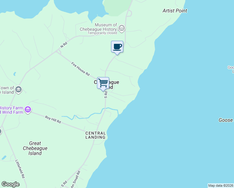 map of restaurants, bars, coffee shops, grocery stores, and more near 24 Secret Road in Chebeague Island