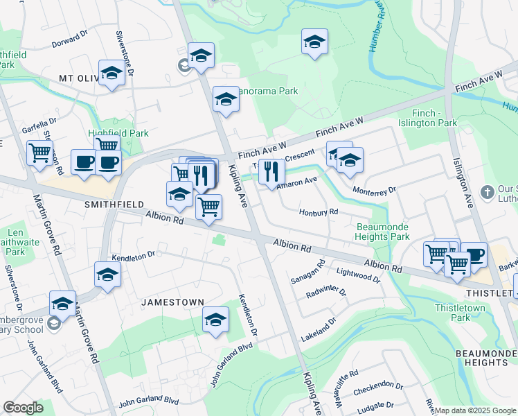 map of restaurants, bars, coffee shops, grocery stores, and more near in Toronto