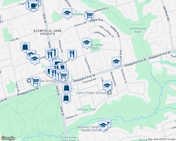 map of restaurants, bars, coffee shops, grocery stores, and more near in Toronto