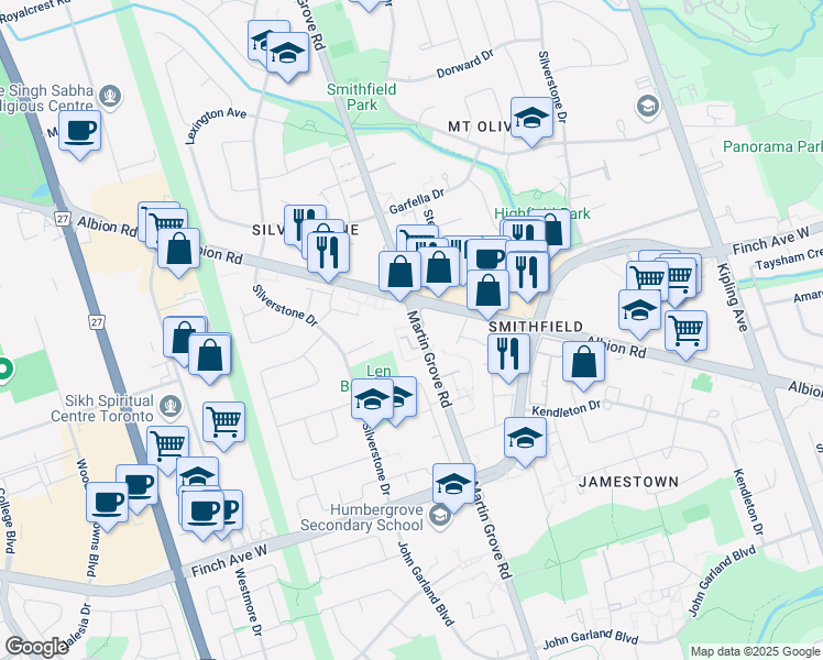 map of restaurants, bars, coffee shops, grocery stores, and more near in Toronto