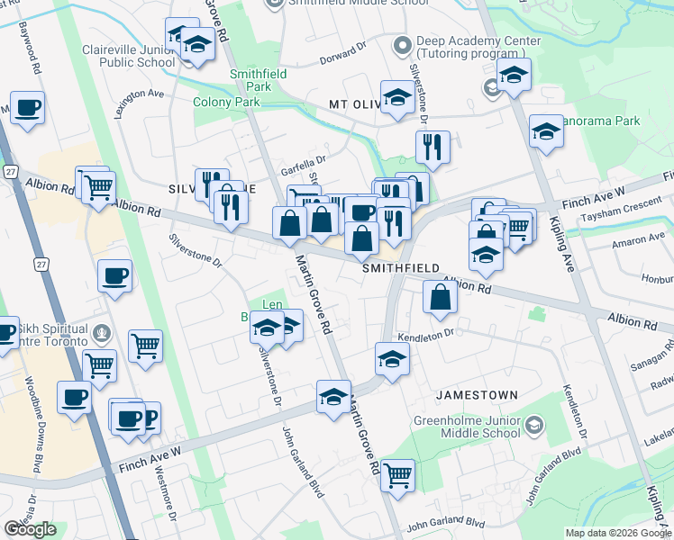 map of restaurants, bars, coffee shops, grocery stores, and more near in Toronto