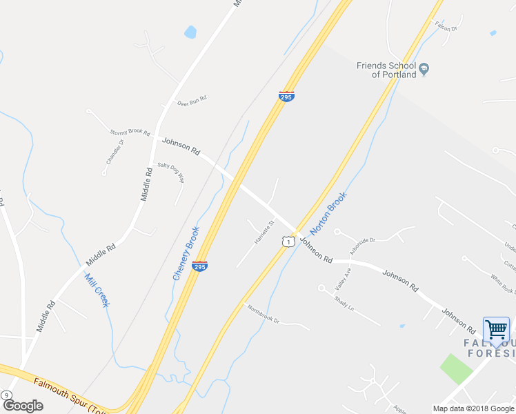 map of restaurants, bars, coffee shops, grocery stores, and more near 100 Johnson Road in Falmouth