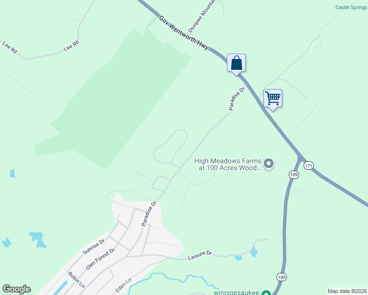 map of restaurants, bars, coffee shops, grocery stores, and more near 77 Mountain View Drive in Moultonborough