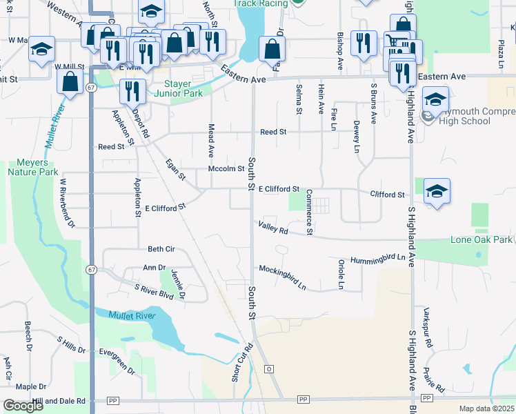 map of restaurants, bars, coffee shops, grocery stores, and more near 421 South Street in Plymouth