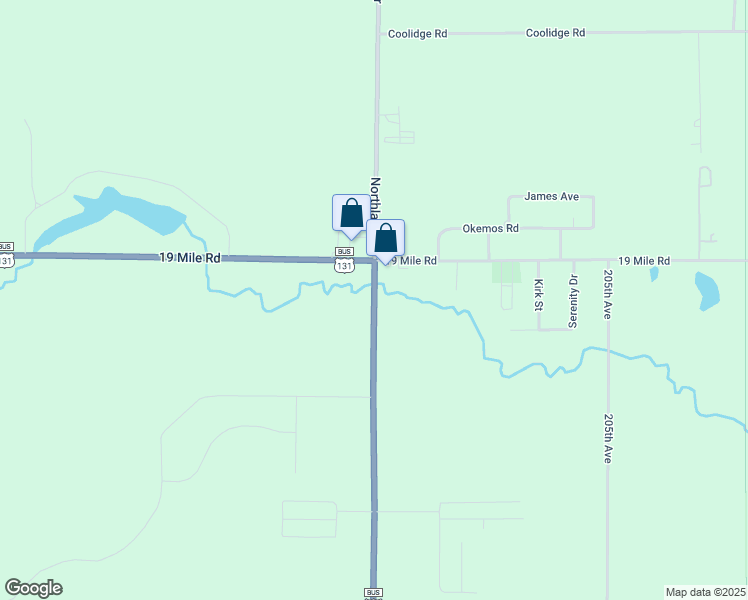 map of restaurants, bars, coffee shops, grocery stores, and more near 18910 Northland Drive in Big Rapids