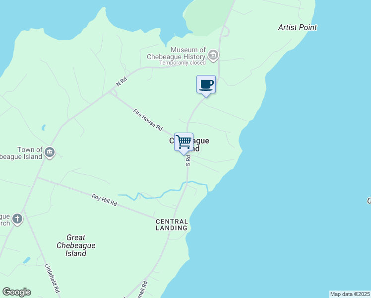map of restaurants, bars, coffee shops, grocery stores, and more near 227 South Road in Chebeague Island