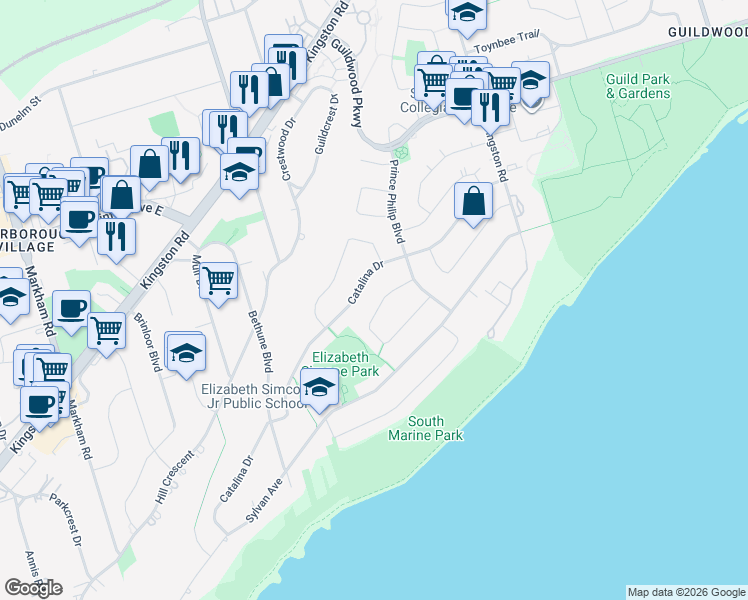 map of restaurants, bars, coffee shops, grocery stores, and more near 60 Sonneck Square in Toronto