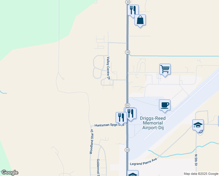 map of restaurants, bars, coffee shops, grocery stores, and more near 633 Buffalo Junction Loop in Driggs