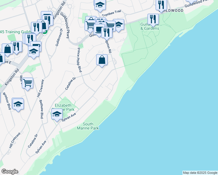 map of restaurants, bars, coffee shops, grocery stores, and more near in Toronto