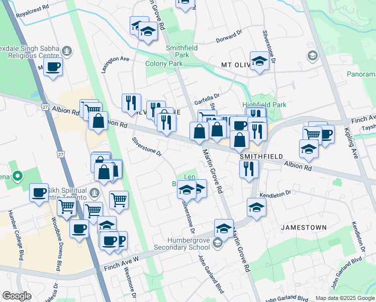 map of restaurants, bars, coffee shops, grocery stores, and more near in Toronto