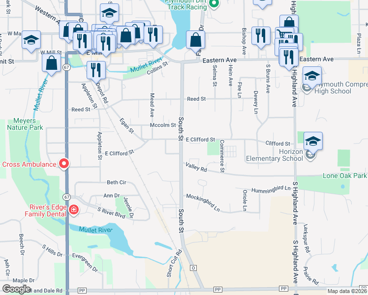 map of restaurants, bars, coffee shops, grocery stores, and more near 421 South Street in Plymouth