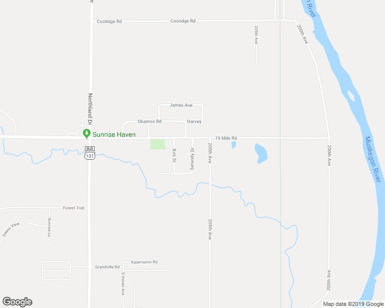 map of restaurants, bars, coffee shops, grocery stores, and more near Serenity Drive in Big Rapids